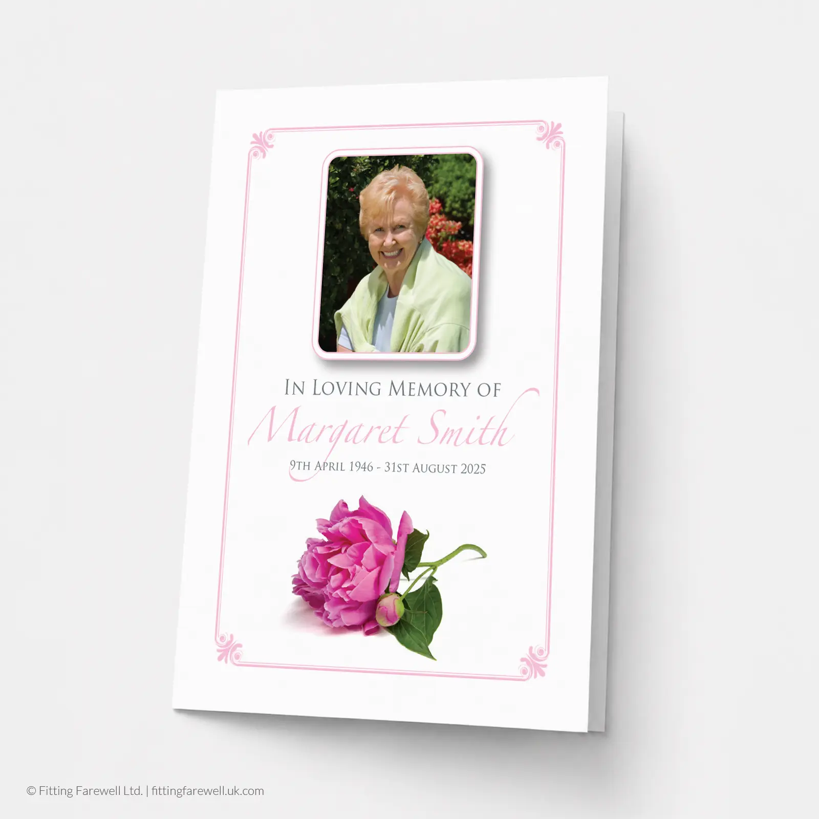 Pink Peony Memorial Card design