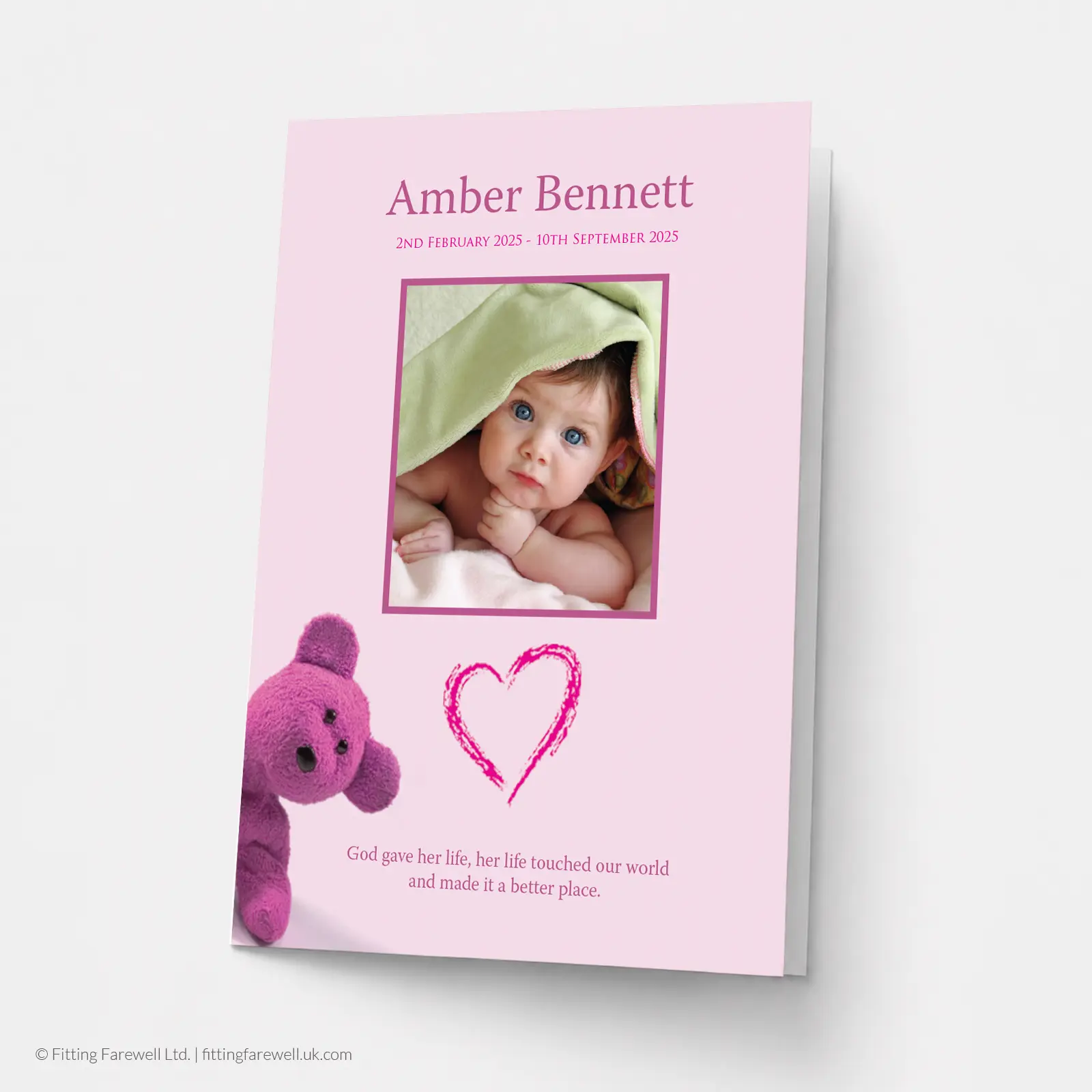 Pink Teddy Memorial Card design